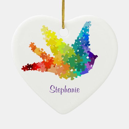 Autisme Awareness Puzzle Bird Ornament (Achterkant)