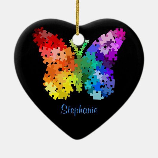 Autisme Awareness Puzzle Butterfly Ornament (Achterkant)