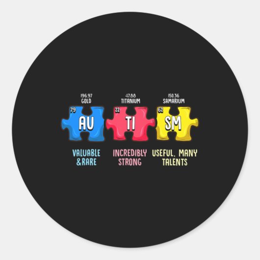 Autisme Awareness Puzzle Chemical Element Ronde Sticker (Voorkant)
