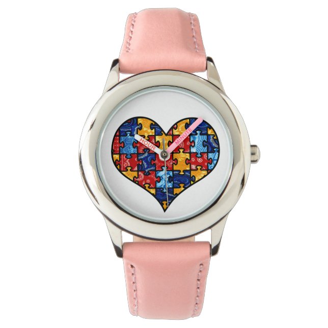 Autisme Awareness Puzzle Heart Horloge (Voorkant)