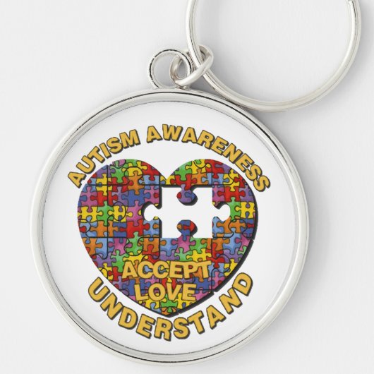 Autisme Awareness Puzzle Heart Round Sleutelhanger (Voorkant)