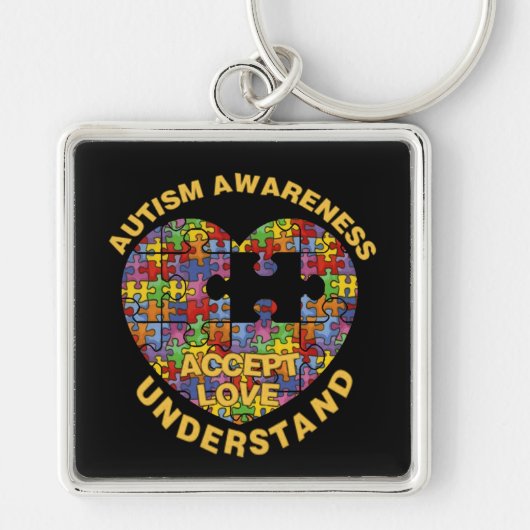 Autisme Awareness Puzzle Heart Square Sleutelhange Sleutelhanger (Voorkant)