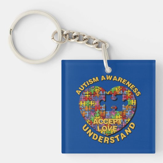 Autisme Awareness Puzzle Heart Square Sleutelhange Sleutelhanger (Voorkant)