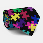 Autisme Awareness Puzzle Pattern Black Stropdas (Opgerold)