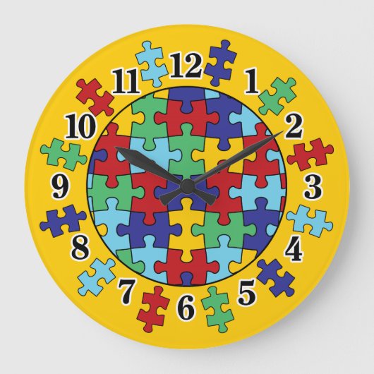 Autisme Awareness Puzzle Pattern Grote Klok (Voorkant)