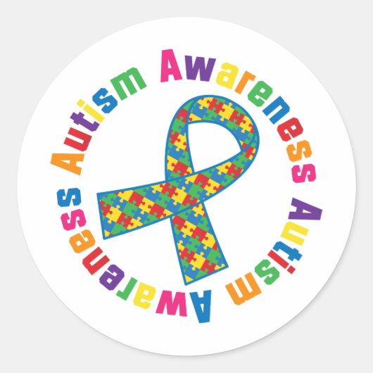 Autisme Awareness Puzzle Ribbon Ronde Sticker (Voorkant)