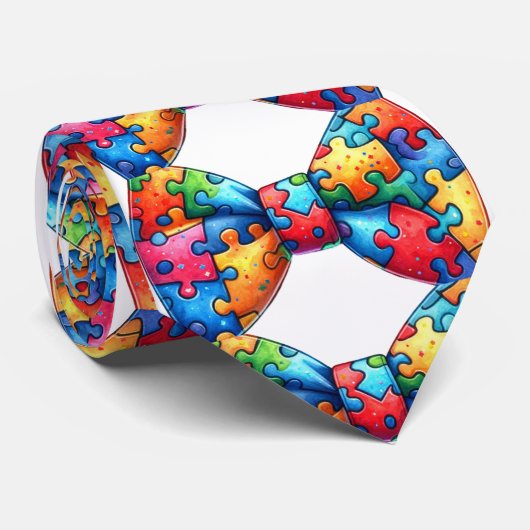Autisme Awareness Puzzle Stropdas (Opgerold)