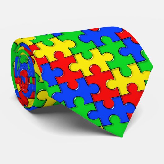 Autisme Awareness Puzzle Stropdas (Opgerold)