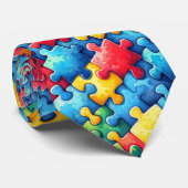Autisme Awareness Puzzle Stropdas (Opgerold)