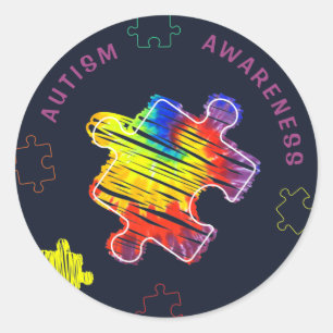 Autisme Awareness Puzzles Waterverf Scribbles Ronde Sticker