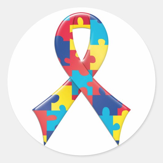 Autisme Awareness Ribbon A4 Ronde Sticker (Voorkant)