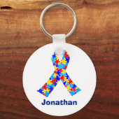 Autisme Awareness Ribbon Blue Monogram Sleutelhanger (Voorkant)