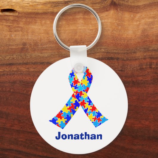 Autisme Awareness Ribbon Blue Monogram Sleutelhanger (Voorkant)