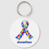 Autisme Awareness Ribbon Blue Monogram Sleutelhanger (Achterkant)