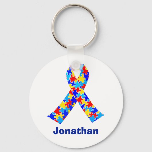 Autisme Awareness Ribbon Blue Monogram Sleutelhanger (Achterkant)