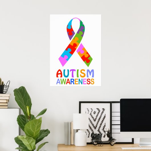 Autisme Awareness Ribbon Poster (Thuiskantoor)