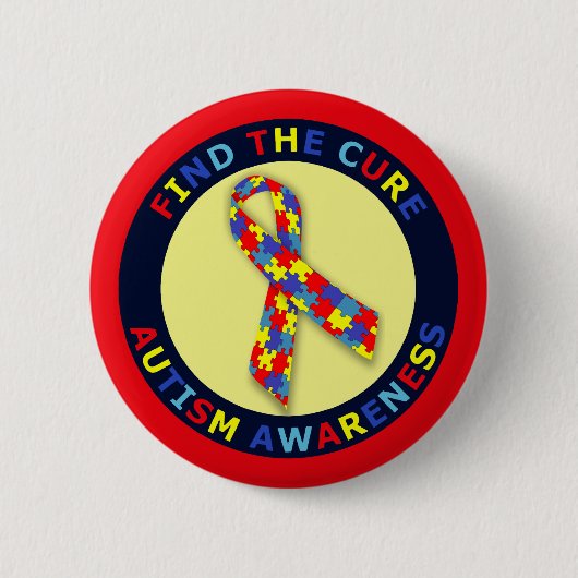 Autisme Awareness Ribbon Ronde Button 5,7 Cm (Voorkant)