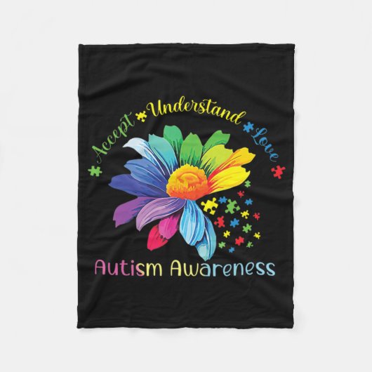 Autisme Awareness Sunflower Accepteert begrip lief Fleece Deken (Voorkant)