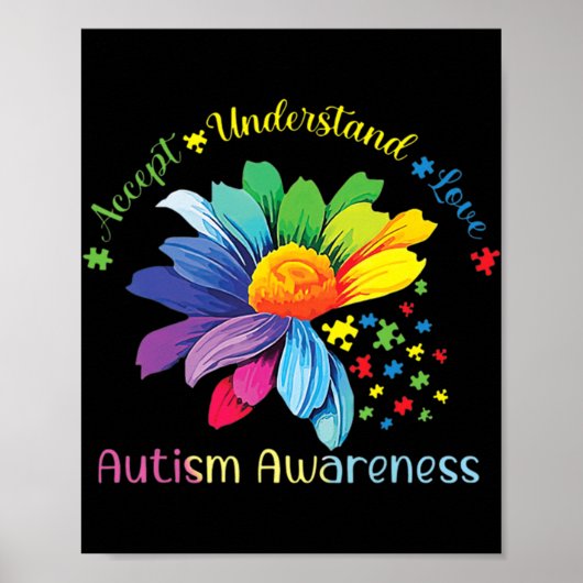 Autisme Awareness Sunflower Accepteert begrip lief Poster (Voorkant)