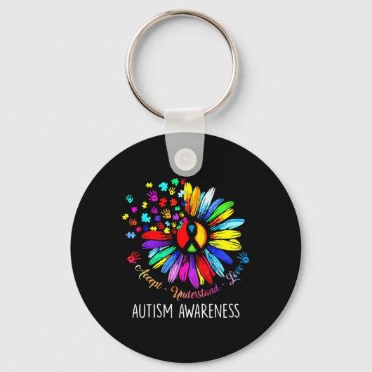 Autisme Awareness Sunflower Accepteert begrip lief Sleutelhanger (Voorkant)