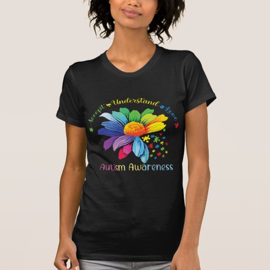 Autisme Awareness Sunflower Accepteert begrip lief T-shirt (Voorkant)