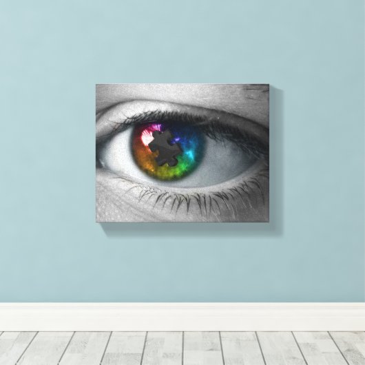 Autisme Awareness verpakt Canvas Multicolour Eye (Insitu (Houten vloer))