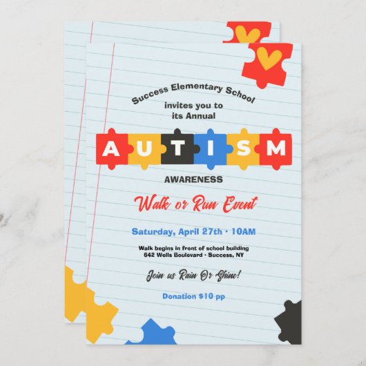 Autisme Awareness Walk Uitnodiging (Voorkant / Achterkant)