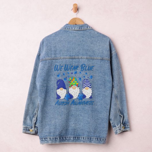 Autisme Awareness We Draag Blue Puzzle Gnomes Hold Denim Jacket (Hangar)