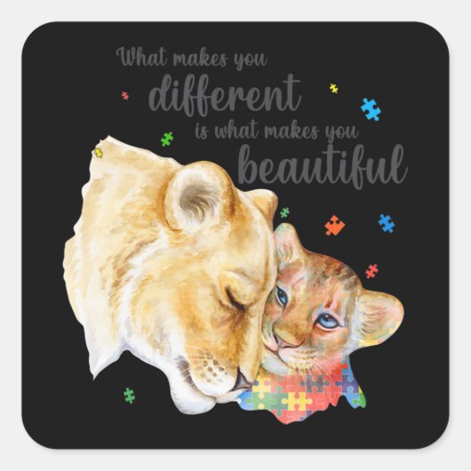 Autisme Awareness What Maakt you Different Lion Ma Vierkante Sticker (Voorkant)