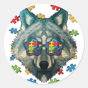 Autisme Awareness Wolf Puzzle Sunbric Autistic K Ronde Sticker