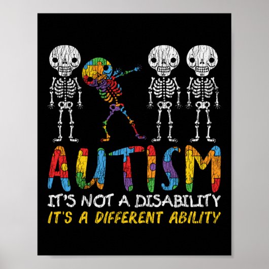 Autisme Awerness - Skeleton Dabbing Autistic Kinde Poster (Voorkant)