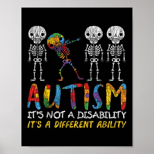 Autisme Awerness - Skeleton Dabbing Autistic Kinde Poster (Voorkant)