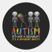 Autisme Awerness - Skeleton Dabbing Autistic Kinde Ronde Sticker (Voorkant)