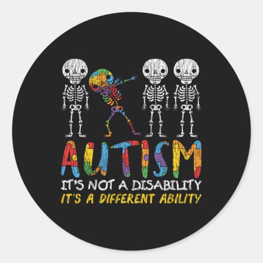 Autisme Awerness - Skeleton Dabbing Autistic Kinde Ronde Sticker (Voorkant)