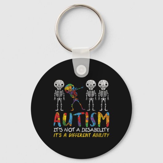 Autisme Awerness - Skeleton Dabbing Autistic Kinde Sleutelhanger (Voorkant)