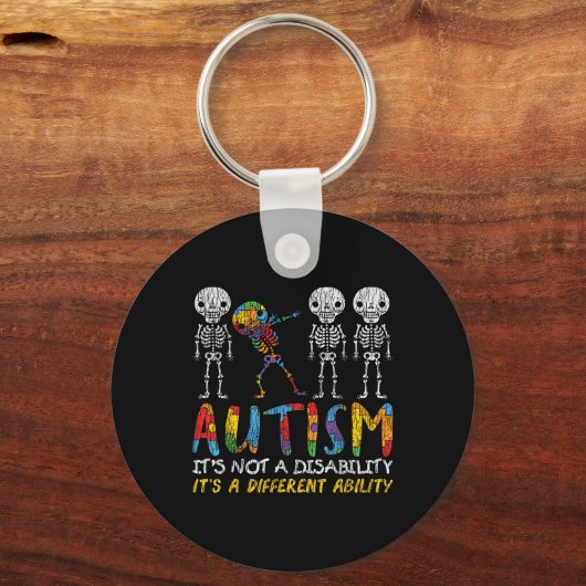 Autisme Awerness - Skeleton Dabbing Autistic Kinde Sleutelhanger (Voorkant)