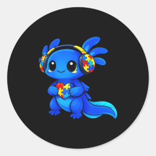 Autisme axolotl puzzel hart schattig neurodiversit ronde sticker