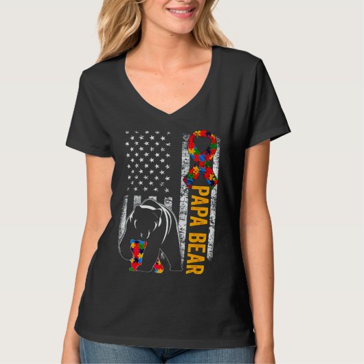 Autisme Beer Papa American Flag Awareness T-shirt (Voorkant)