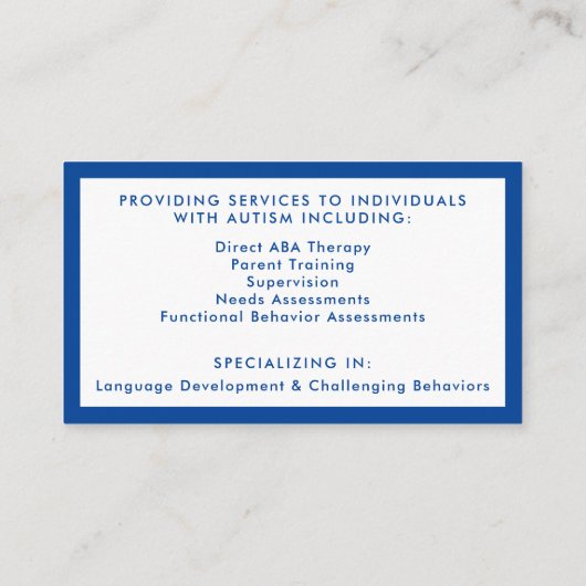 Autisme Behavior Analyst Visitekaartje (Achterkant)