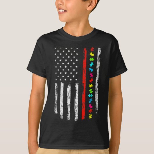 Autisme Bewustheid 4 juli Thin Red Line Firefight T-shirt (Voorkant)