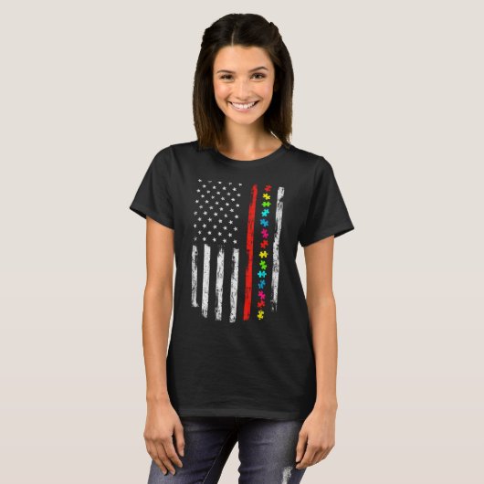 Autisme Bewustheid 4 juli Thin Red Line Firefight T-shirt (Voorkant volledig)