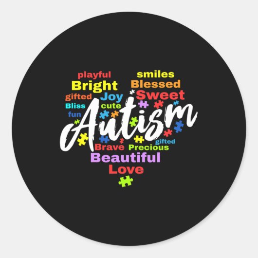 Autisme Bewustheid Dag Maand Kleuren Ronde Sticker (Voorkant)