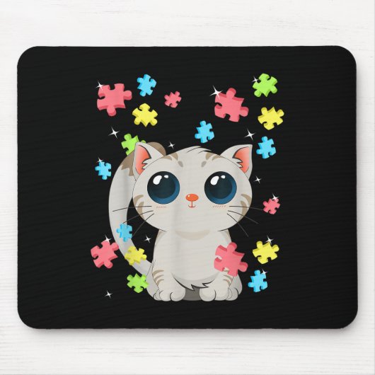 Autisme Bewustheid Kat Kitten Kleur Puzzels Bal Muismat (Voorkant)