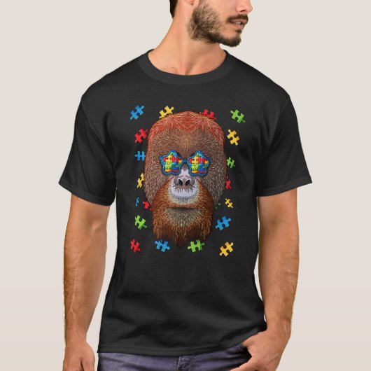 Autisme Bewustheid Orangutan Puzzle Sunbribril Aut T-shirt (Voorkant)