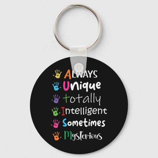Autisme Bewustheid Shirt Altijd uniek Totdat Sleutelhanger (Voorkant)