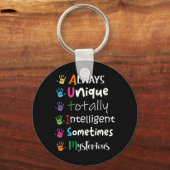 Autisme Bewustheid Shirt Altijd uniek Totdat Sleutelhanger (Voorkant)