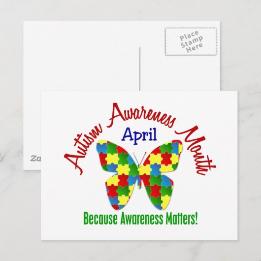 AUTISME BEWUSTMAAND APRIL Puzzle Butterfly Briefkaart (Voorkant / Achterkant)