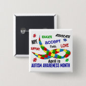 AUTISME BEWUSTMAAND APRIL VIERKANTE BUTTON 5,1 CM (Voorkant /achterkant)