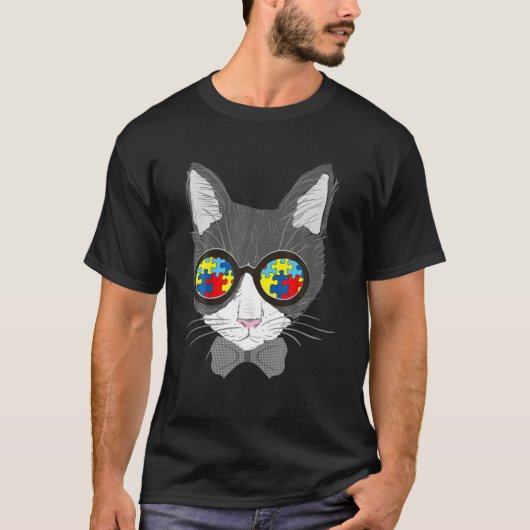 Autisme Bewustmakat met zonnebril Puzzle Piece T-shirt (Voorkant)