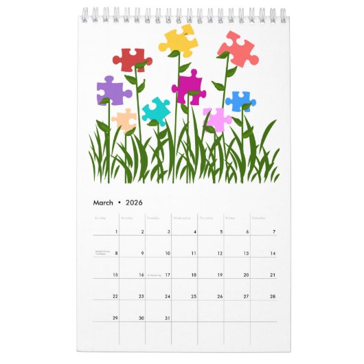 Autisme Bewustmaking 12-maands kalender (Mar 2026)